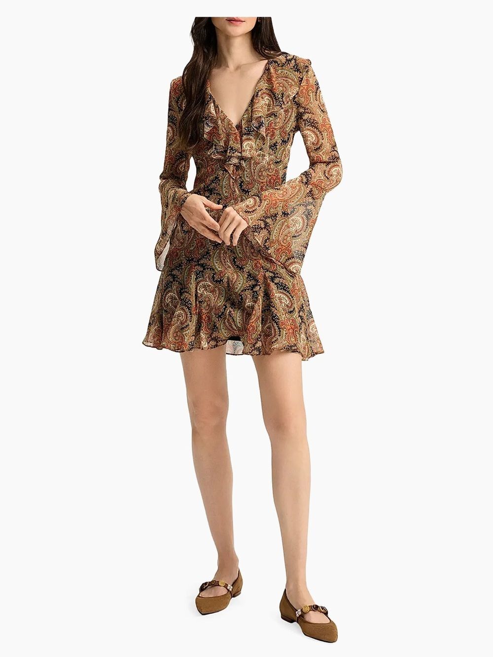 Veronica Beard Adrienne Paisley Silk Minidress ruffled V-neck $698